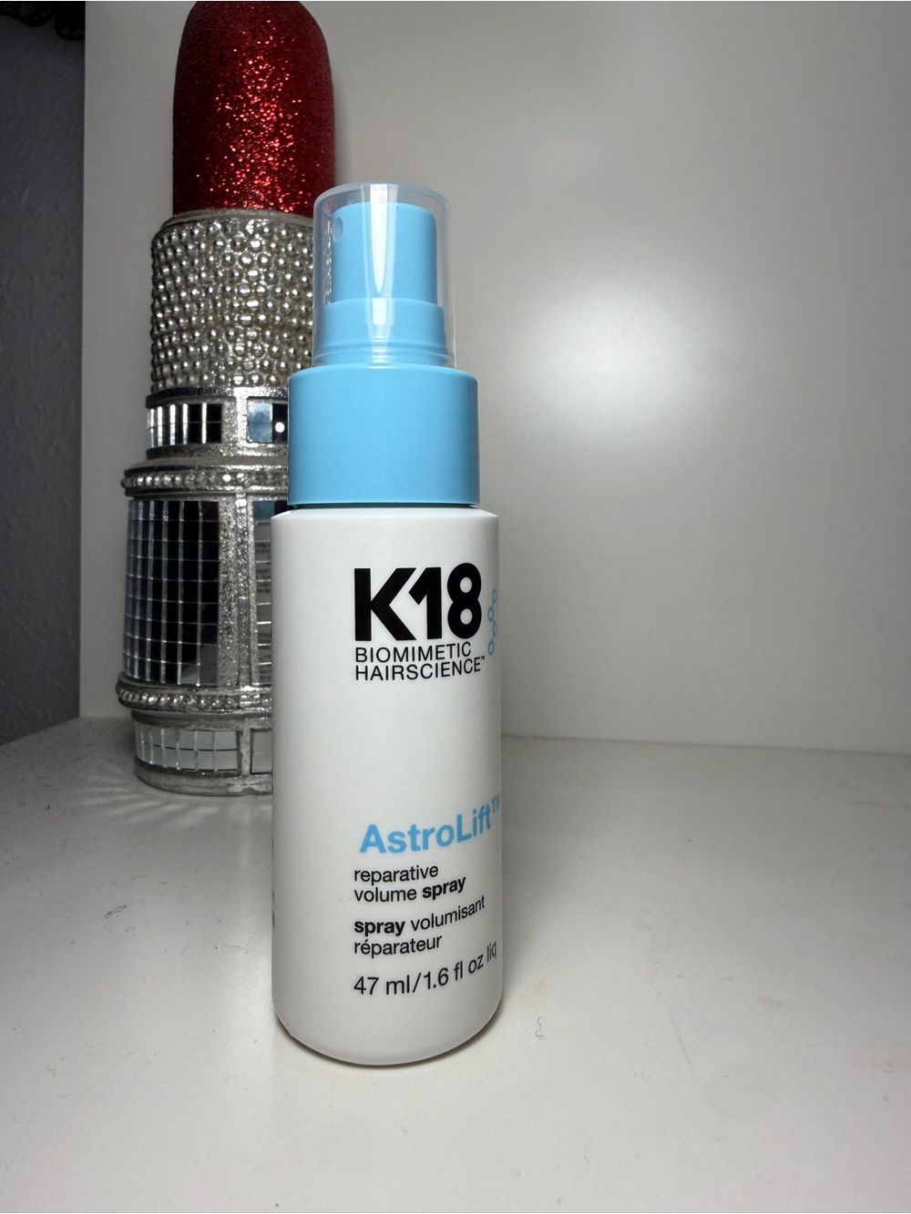 K18 AstroLift Reparative Volume Spray - Light Blue & White Bottle